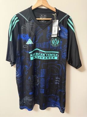adidas Atlanta United Black Soccer Jersey with Blue Teal Accents